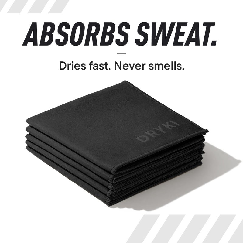 DRYKI Sweat Absorbing Handkerchiefs - The Original Pocket-Sized Sweat Towels - Quick-Dry Microfiber Sweat Rags for Face, Hands, & Body - Men & Women - Gym, Sports, and Work (Black: 5 Pack) - Image 3